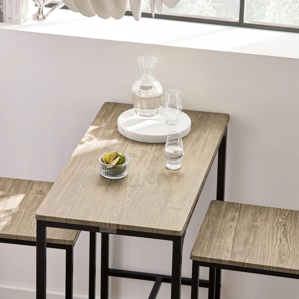Set 3 Pezzi Tavolo con 2 sgabelli Alto Mobile Bar per casa Stile Vintage,Marrone, L89*P45*A86.5cm OGT03-N