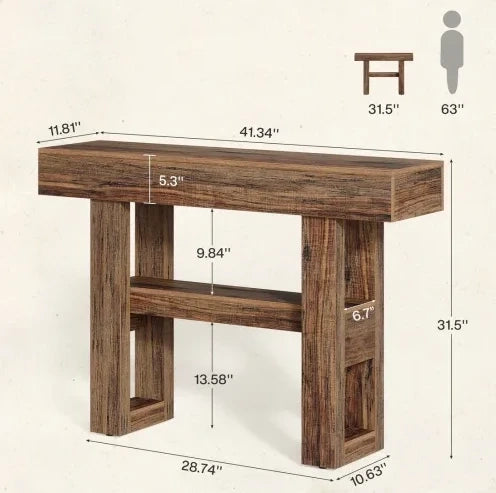 Consolle rustica in MDF marrone a 2 ripiani
