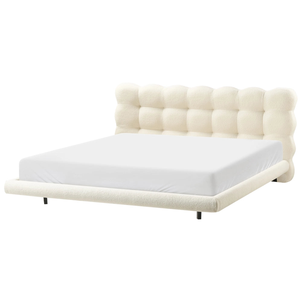 Letto matrimoniale in tessuto boucle con testata trapuntata Bianco sporco 180 x 200 cm design moderno