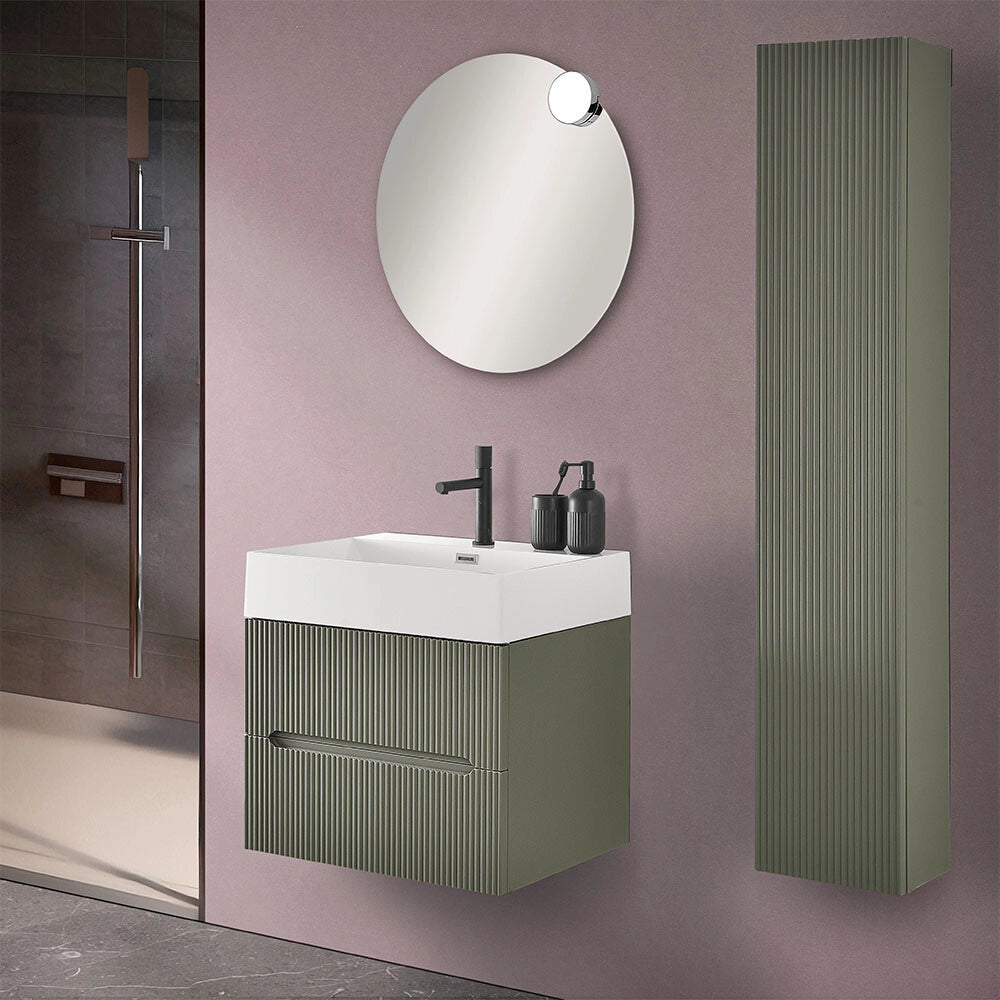 Mobiletto bagno sospeso cannettato 60 cm verde con lavabo Bali