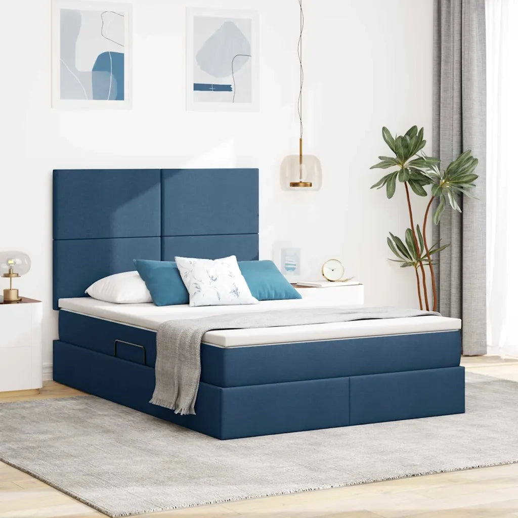 Letto con contenitore e LED con led Blu 140 x 200 cm Poliestere