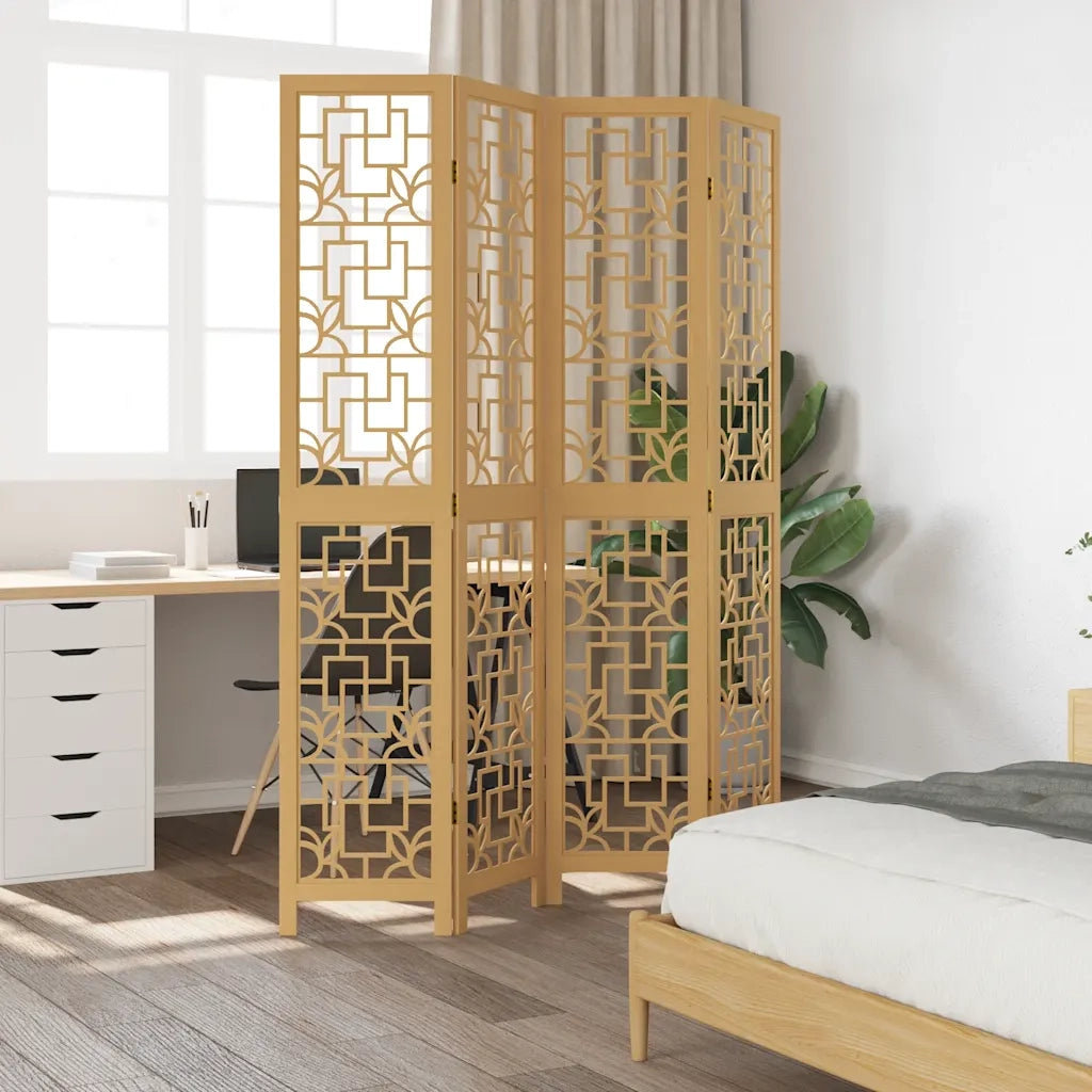 Divisorio Ambienti | Divider per stanze | Paravento 4 Pannelli Marrone Legno Massello Paulownia