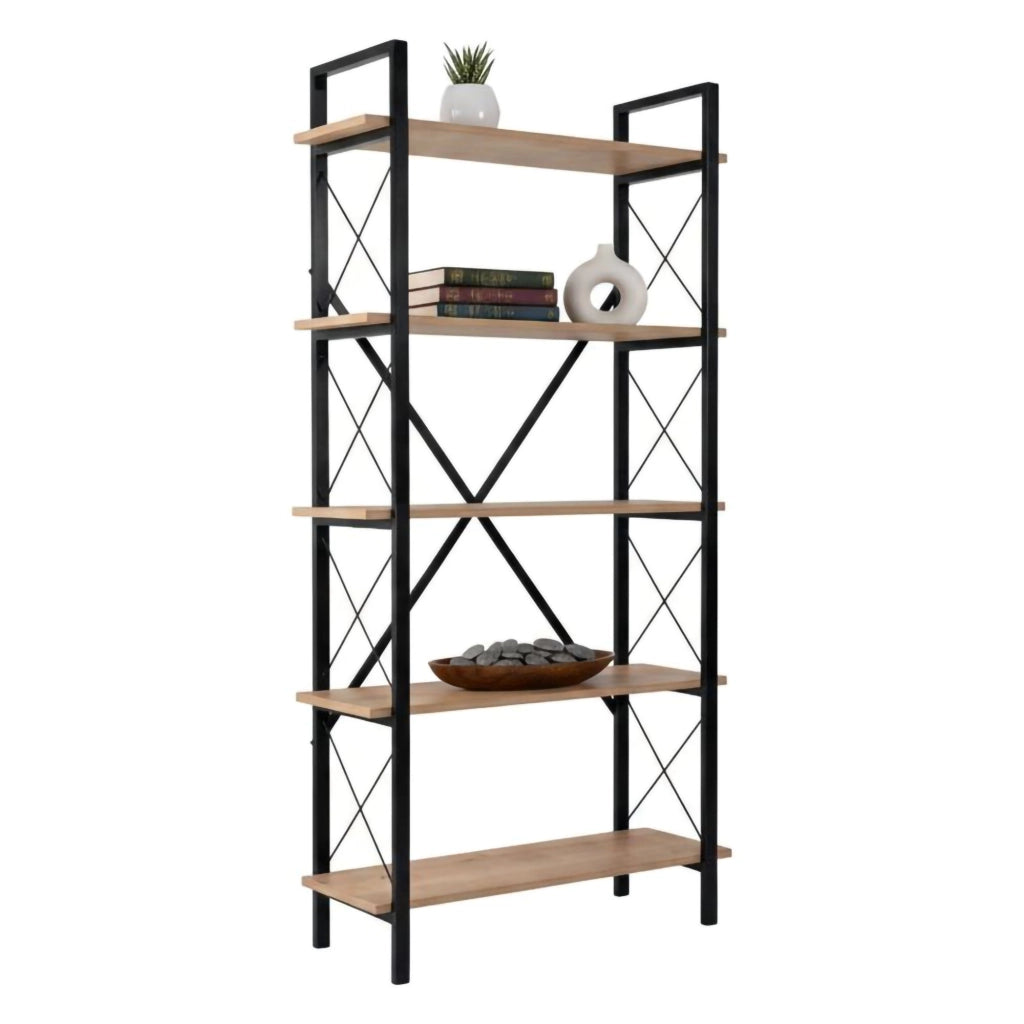 Libreria Suriel, Scaffale da ufficio, Mobile portalibri, Biblioteca, 90x34 h180 cm, Quercia e Nero