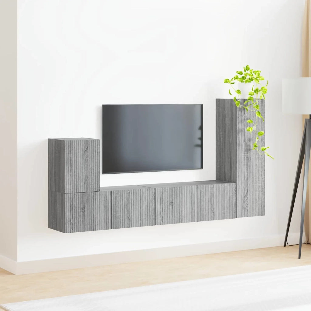 Set mobile TV 3 pz-Credenza per TV Grigio Sonoma Legno multistrato 893931