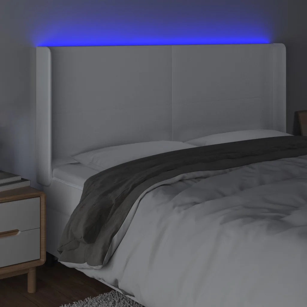 Testiera a LED Bianco 203x16x118/128 cm in Similpelle 3123877
