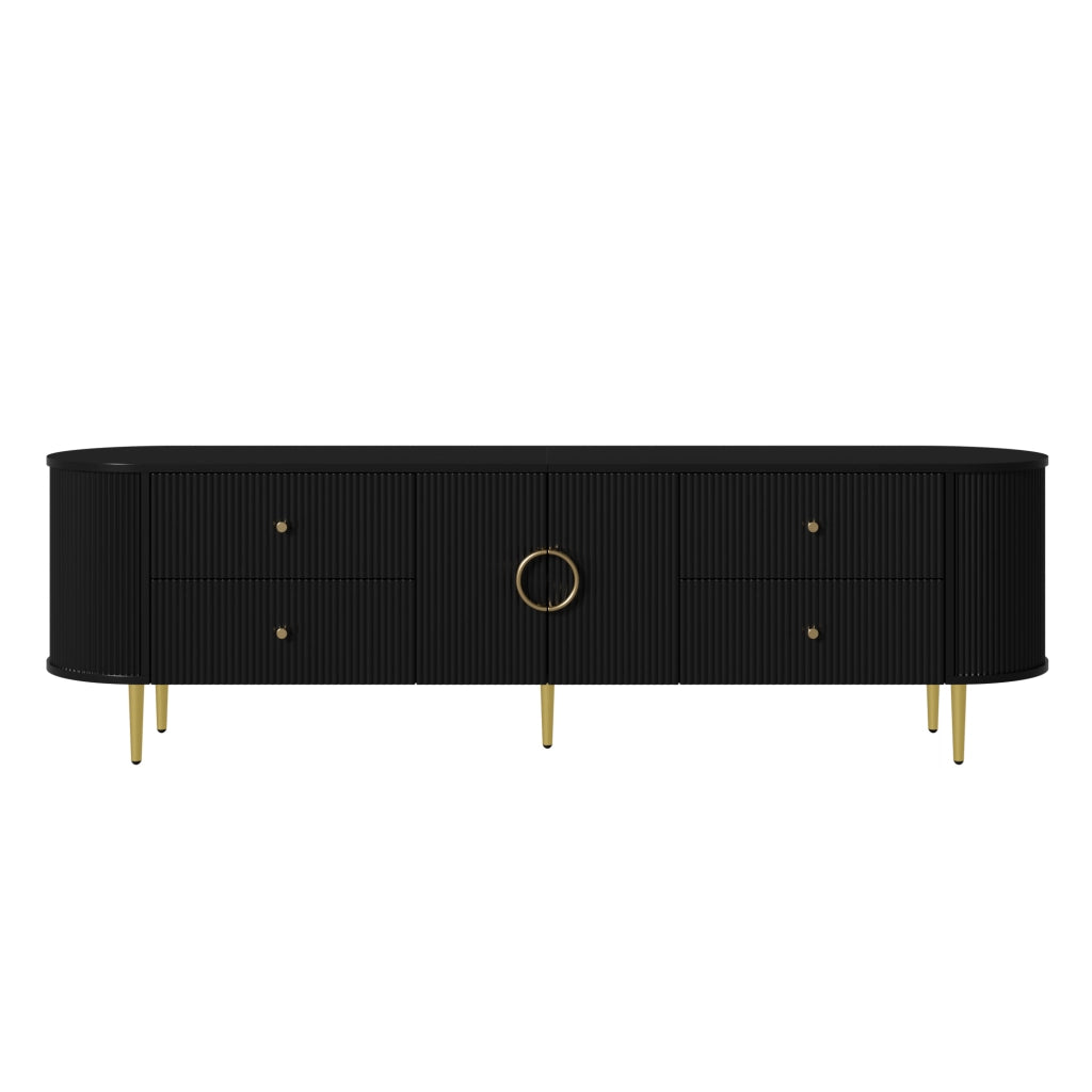 Mobile TV con ante a onde tridimensionali e cassetti; 180 x 40 x 38 cm; MDF nero