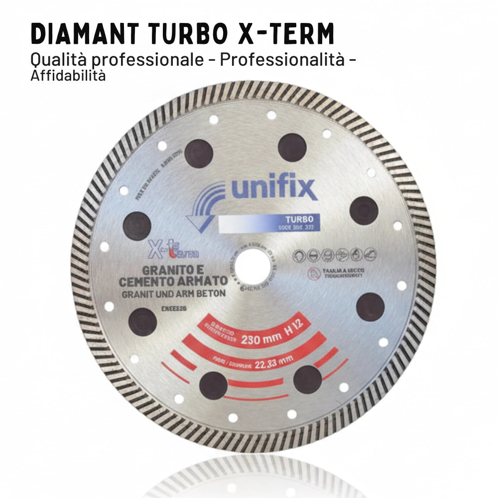 Disco diamantato turbo x-term per taglio cemento e granito Ø 230 h 12 x 2,5 mm