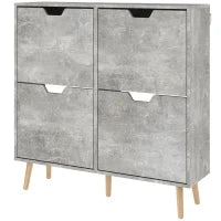 Mobile Scarpiera con 4 Cassetti Ribaltabili a 2 Livelli per 16 Paia, in Legno, 95x26x95 cm, Grigio