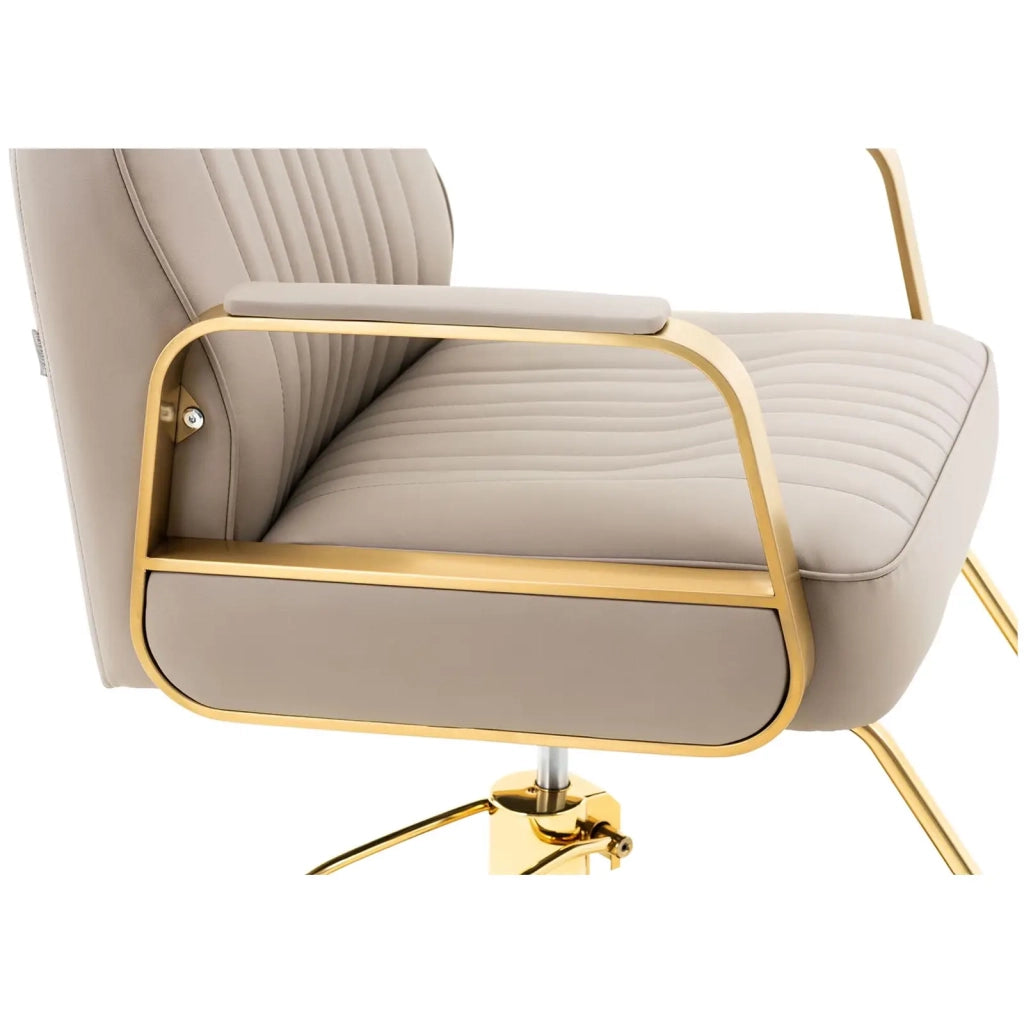 Poltrona da parrucchiere con poggiapiedi portata 200 kg acciaio inox beige oro 14_0008958