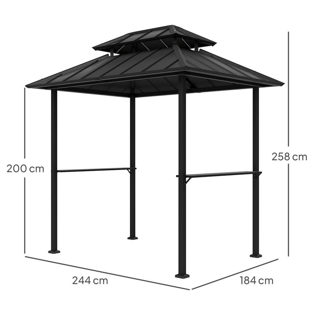 Gazebo Barbecue con Doppio Tetto Rigido 2 Ripiani e Gancio ¨C Zephmum ¨C 244x184x258cm Nero