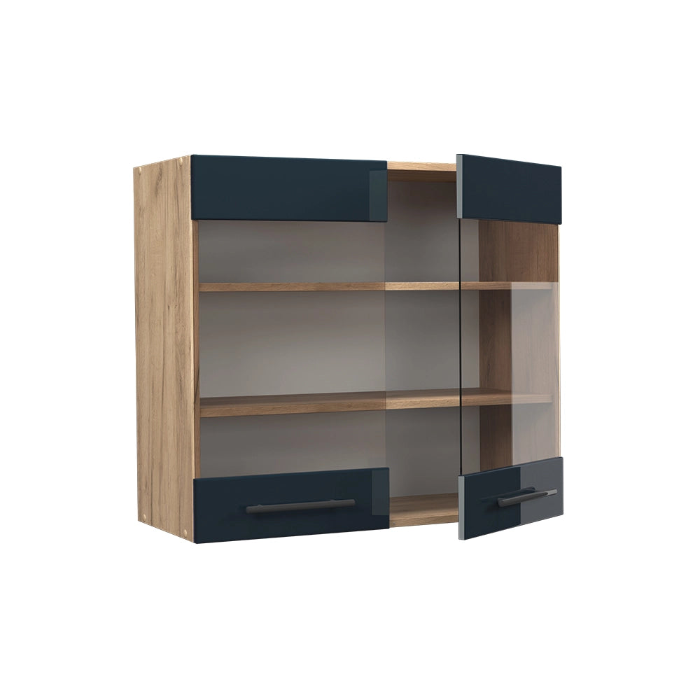 Mobile da cucina in vetro Fame-Line Blu scuro lucido/Rovere dorato 80 cm Vicco