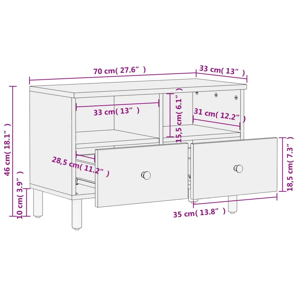 Mobile Porta TV Nero 70x33x46 cm in Legno Massello di Mango 356820