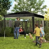 Gazebo 3x3 m per 6-9 Persone ad Altezza Regolabile con Fori di Drenaggio, in Metallo e Tessuto Oxford Nero