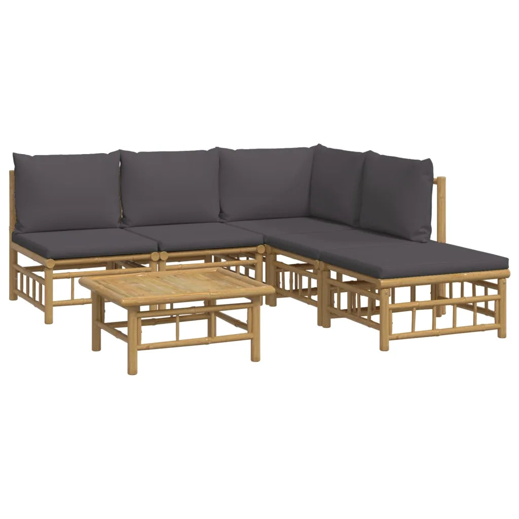 Set Salotto da Giardino 6pz con Cuscini Grigio Scuro Bambù 3155231