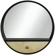 Specchio da Parete Rotondo ?61cm, Specchio Decorativo con Cassetto e Cornice in Metallo e MDF, Nero