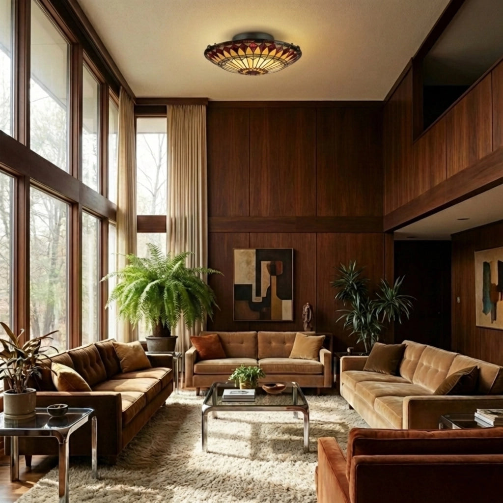 Plafoniera Tiffany West End Vetro Bronzo Vintage 2 Luci E27