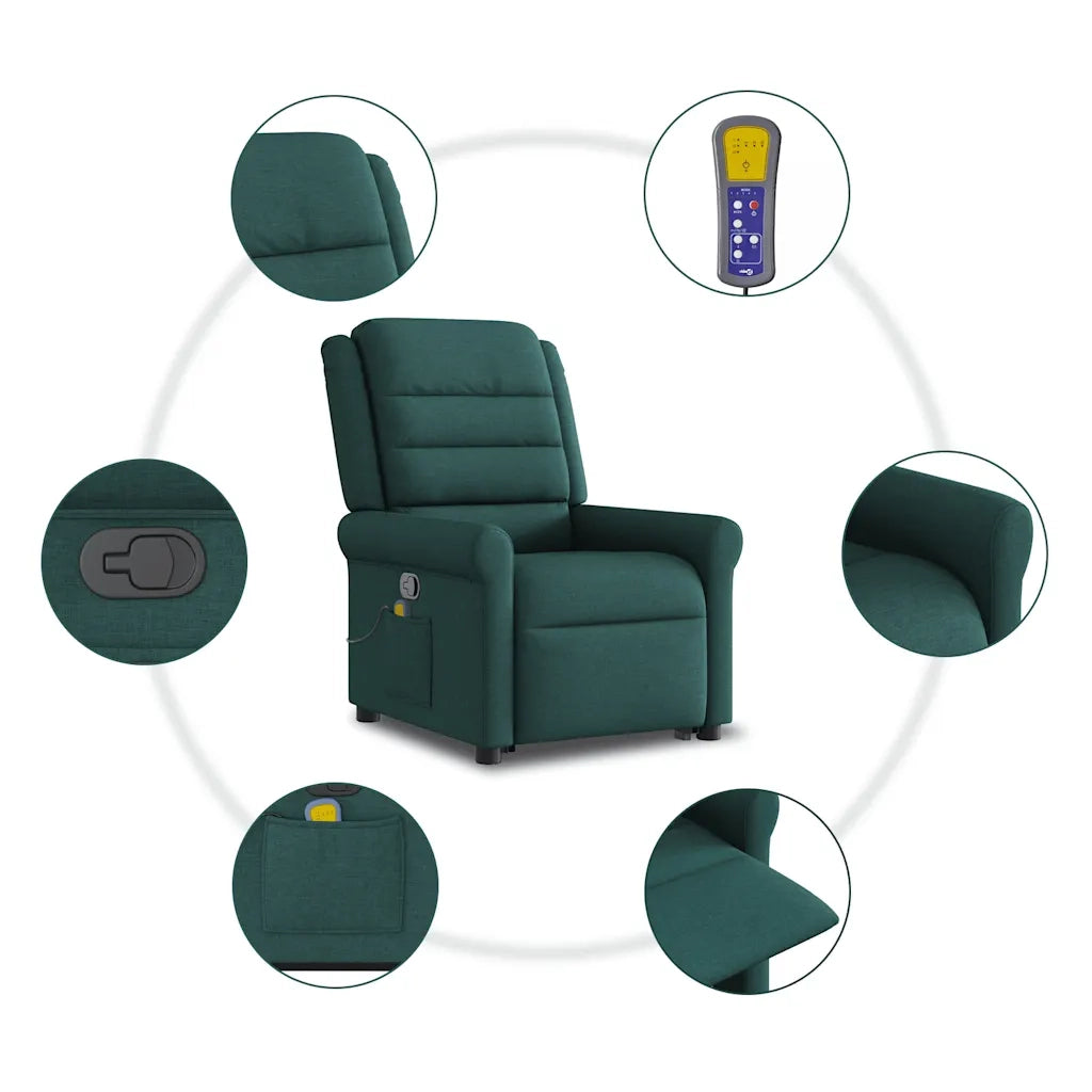 Poltrona Alzapersona Massaggiante | Sedia Relax Verde Scuro in Tessuto