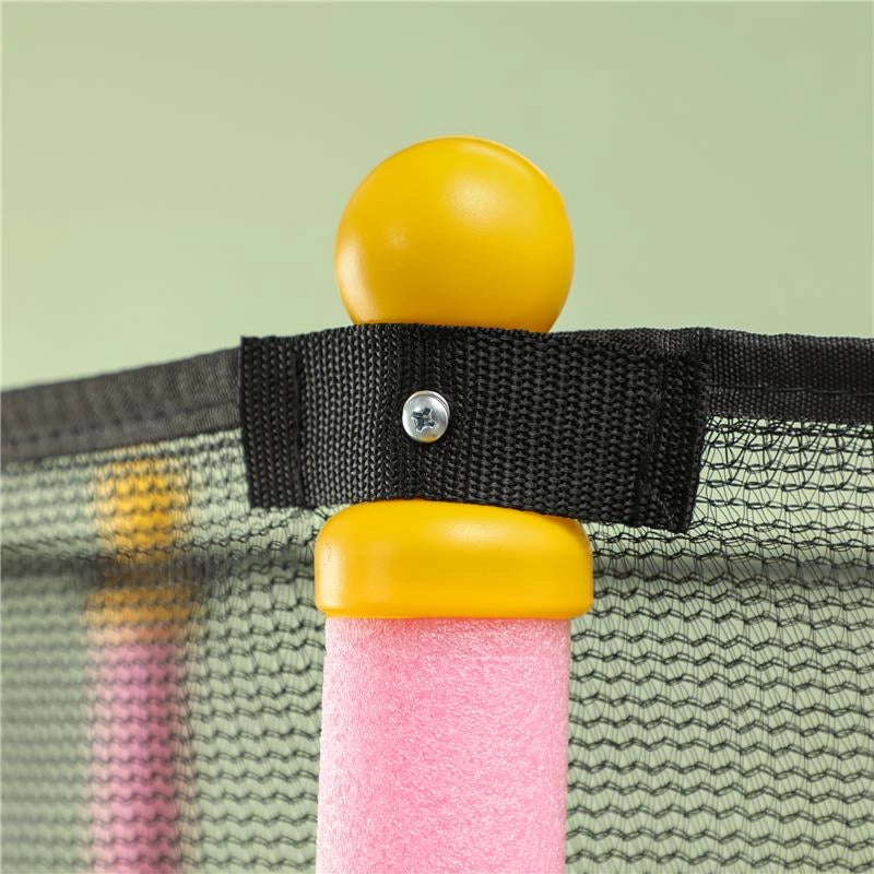TAPPETO ELASTICO PER BAMBINI CON RETE DI SICUREZZA E PALI IMBOTTITI ETÀ 3-10 ANNI Ø 140 X 190 CM ROSA
