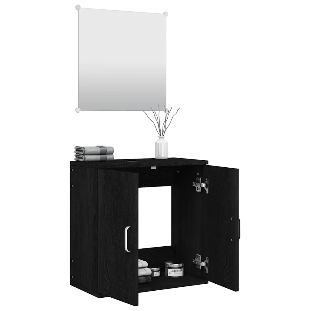 Set Mobili da Bagno 2 pz Nero in Legno Multistrato 242559