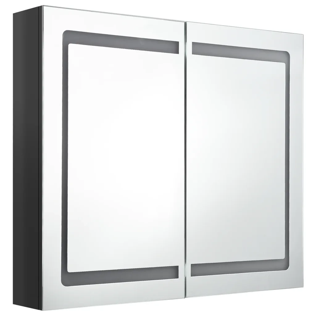 Armadietto Bagno | Armadio da bagno con Specchio e LED Nero Lucido 80x12x68 cm