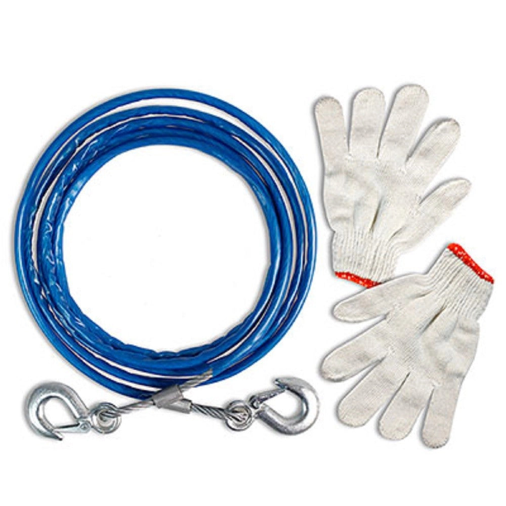 Trade Shop - Gancio Di Traino Con Corda Fune In Acciaio Moschettoni Guanti 10mmx4mt Rimorchio -