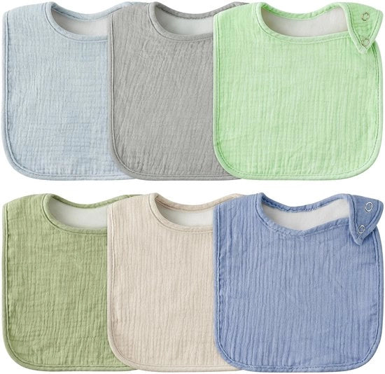 GROBRO7 6-pack slabben ciano blu per neonati, slabben in cotone con chiusura a pressione regolabile, slabbers assorbenti per neonati, slabbers per denti da latte, per bambini, bambini in età prescolare, regalo per una festa invernale, festa di Natale