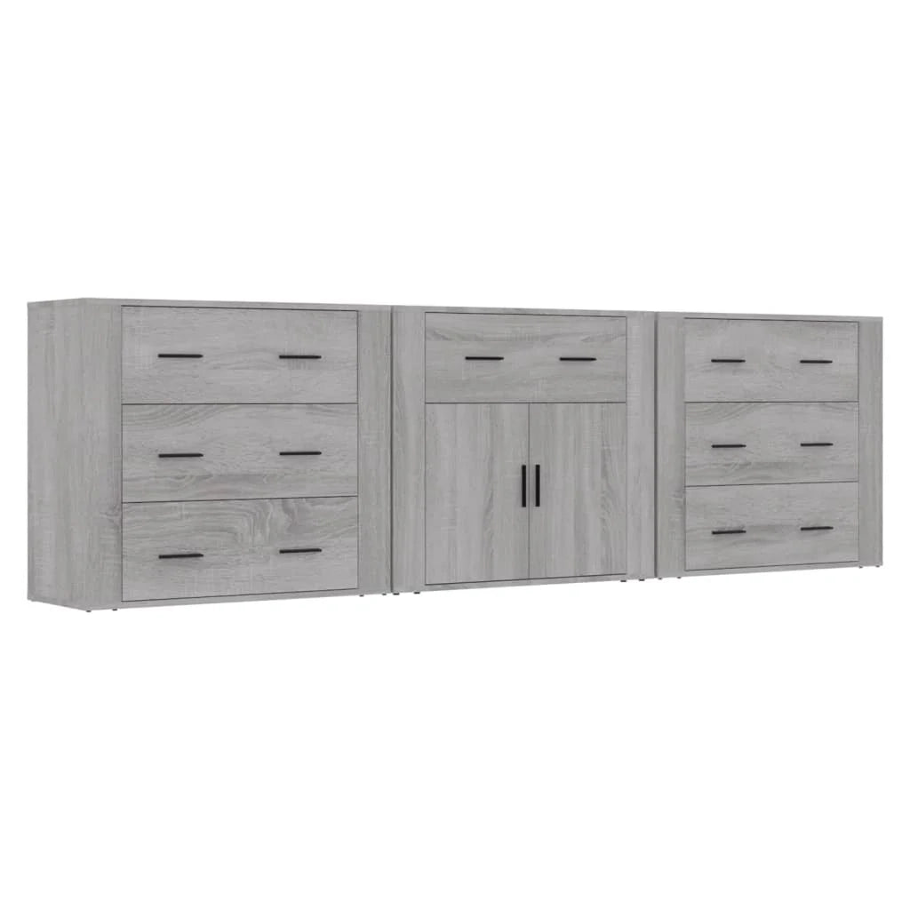 Buffet credenza cassettiera armadio mobile contenitore organizer per cucina soggiorno salotti 3 pezzi legno ingegnerizzato Sonoma grigio 02_0037187