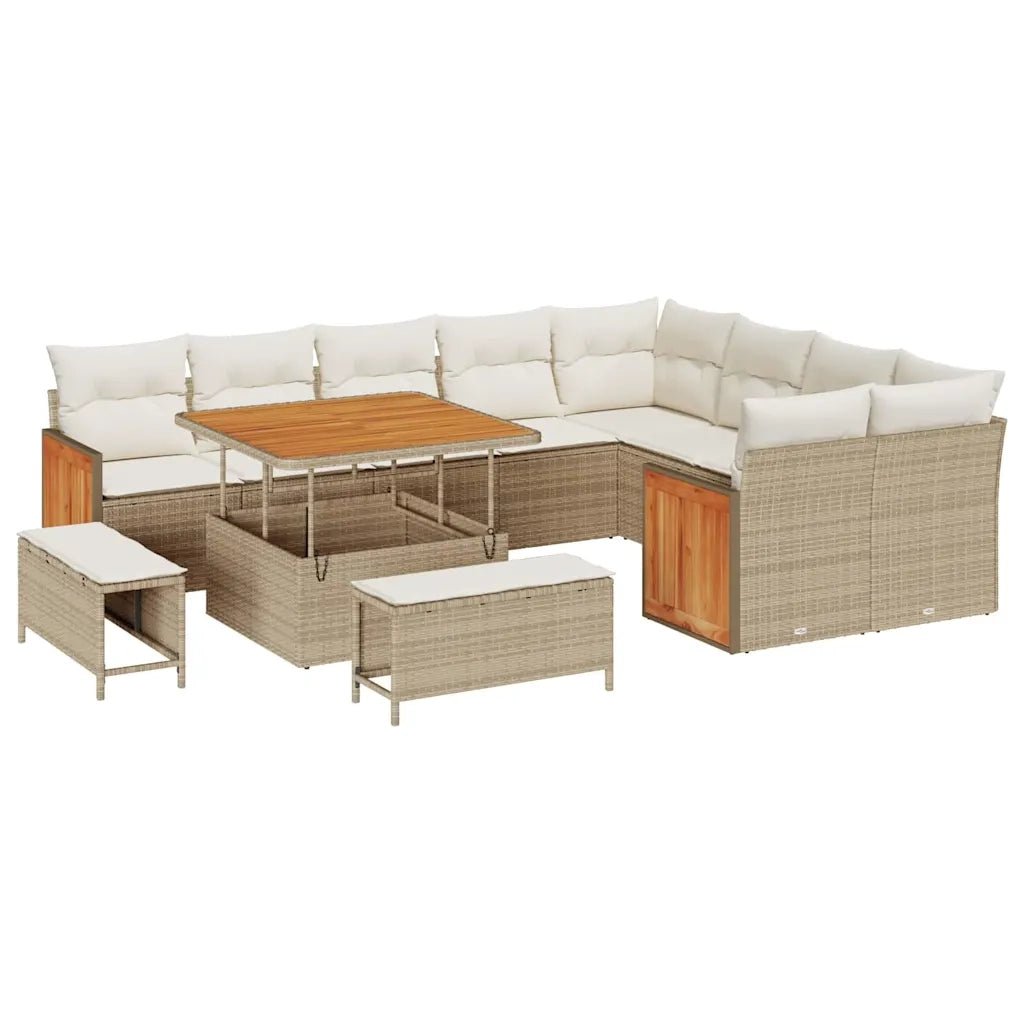 Set Divano da Giardino 13 pcs Beige e Crema polyrattan