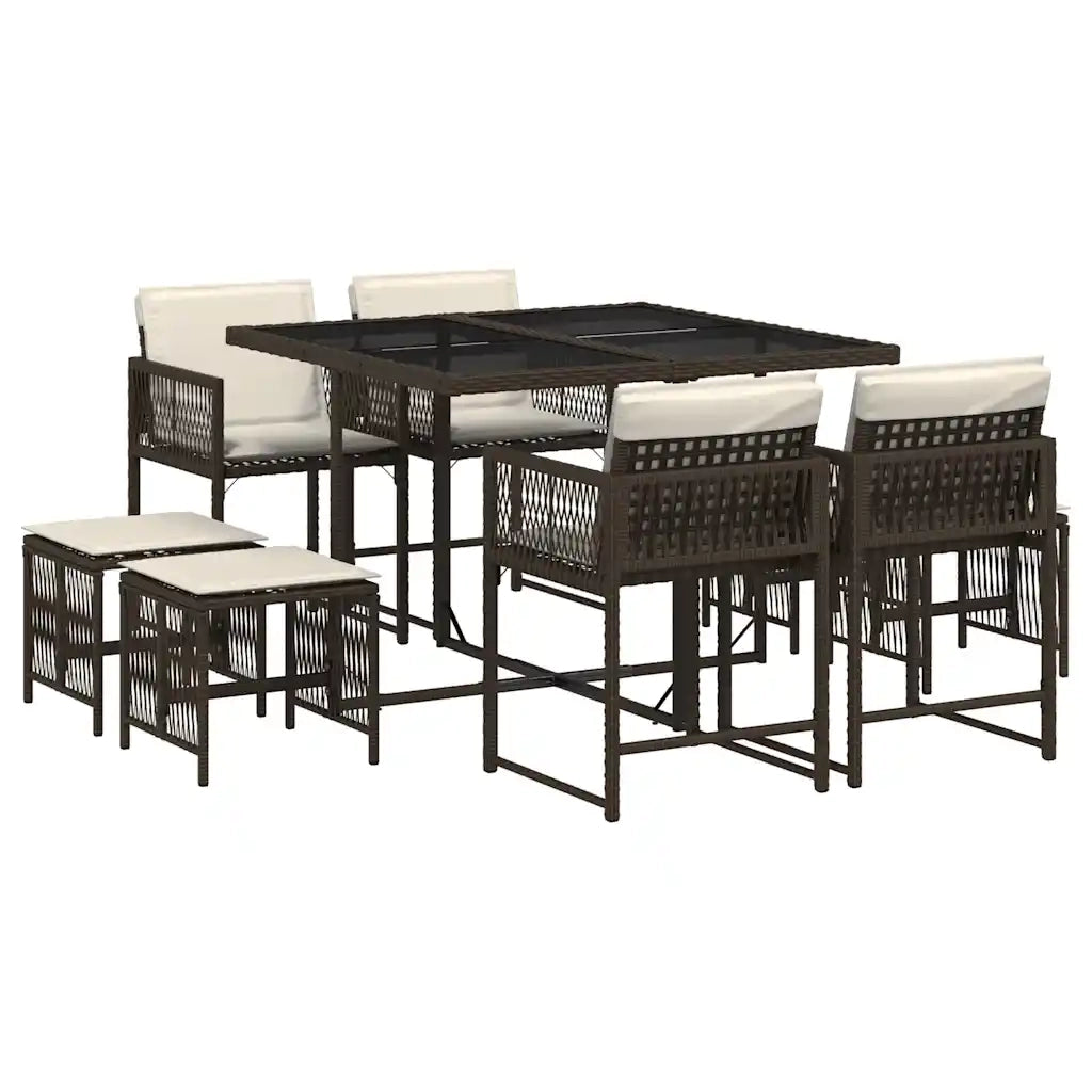 vidaXL Set da Pranzo da Giardino 9pz con Cuscini Marrone in Polyrattan