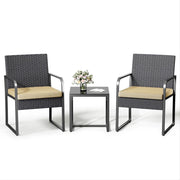 Set Giardino in Rattan per 2 Persone, Mobili da Esterno in Vimini con Cuscini, Tavolino e 2 Sedie per Terrazza, Balcone, Giardino o Piscina (beige)