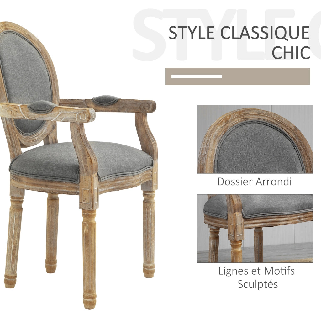 Sedia da Pranzo Medaglione Stile Luigi XVI ¨C Xylo ¨C Legno Massivo Patinato Tessuto Lino Grigio