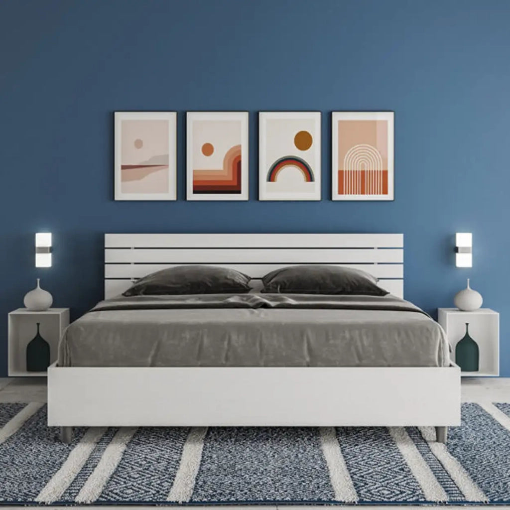 Letto matrimoniale con rete 160x190 testata dritta con doghe bianco frassino Ankel
