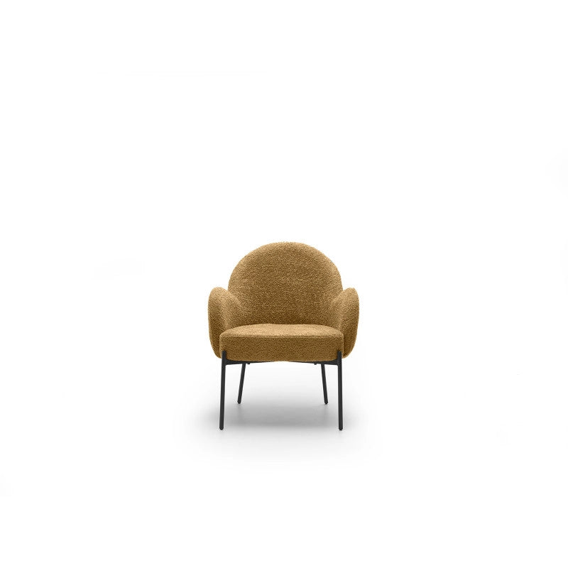 Poltrona rivestita in tessuto bouclé Gambe metallo verniciato Malibu 69cm X 72cm H 82cm Stones