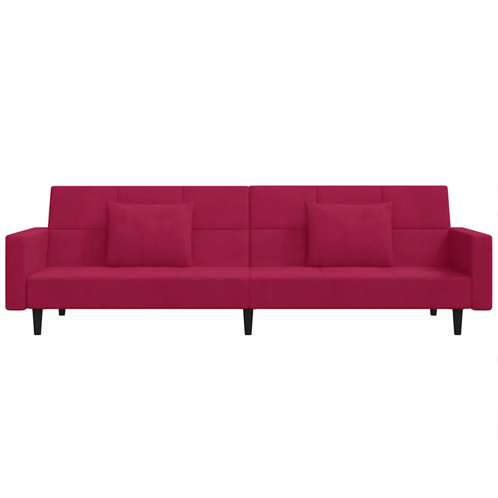 Divano letto | Sof¨¤ letto | Letto singolo a 2 Posti con 2 Cuscini Rosso Vino in Velluto