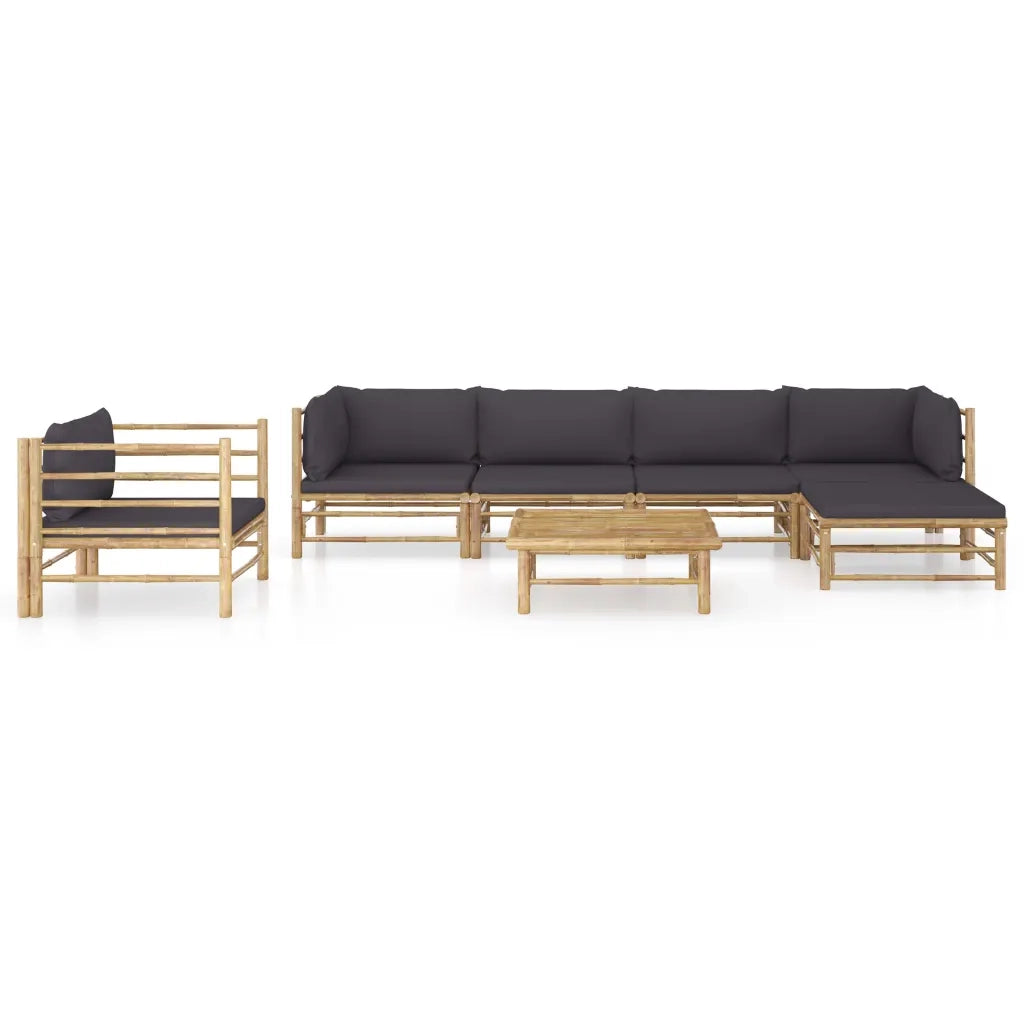 Set Divani da Giardino 7 pz con Cuscini Grigio Scuro in BambÃ¹ cod mxl 41450