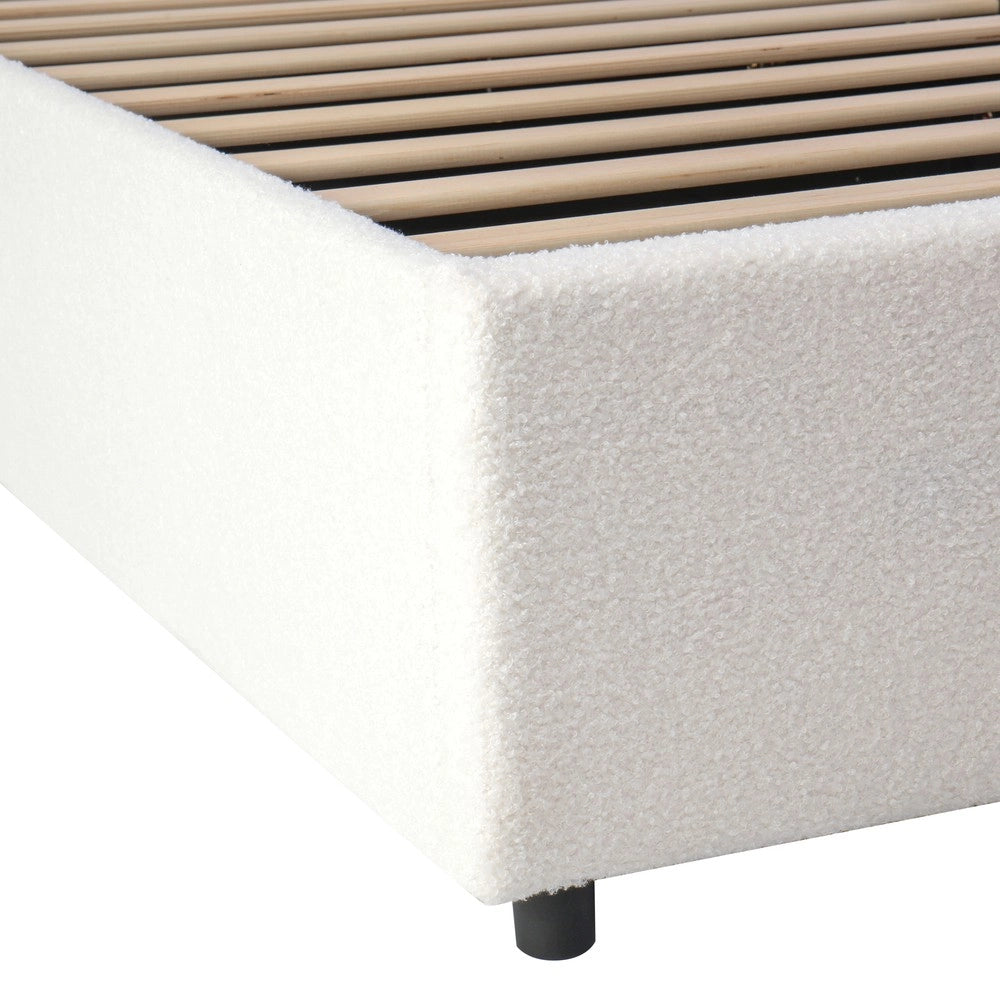 Letto Singolo Imbottito con Testiera e Rete a Doghe ¨C MINIMAL ¨C Boucle Beige 90x200