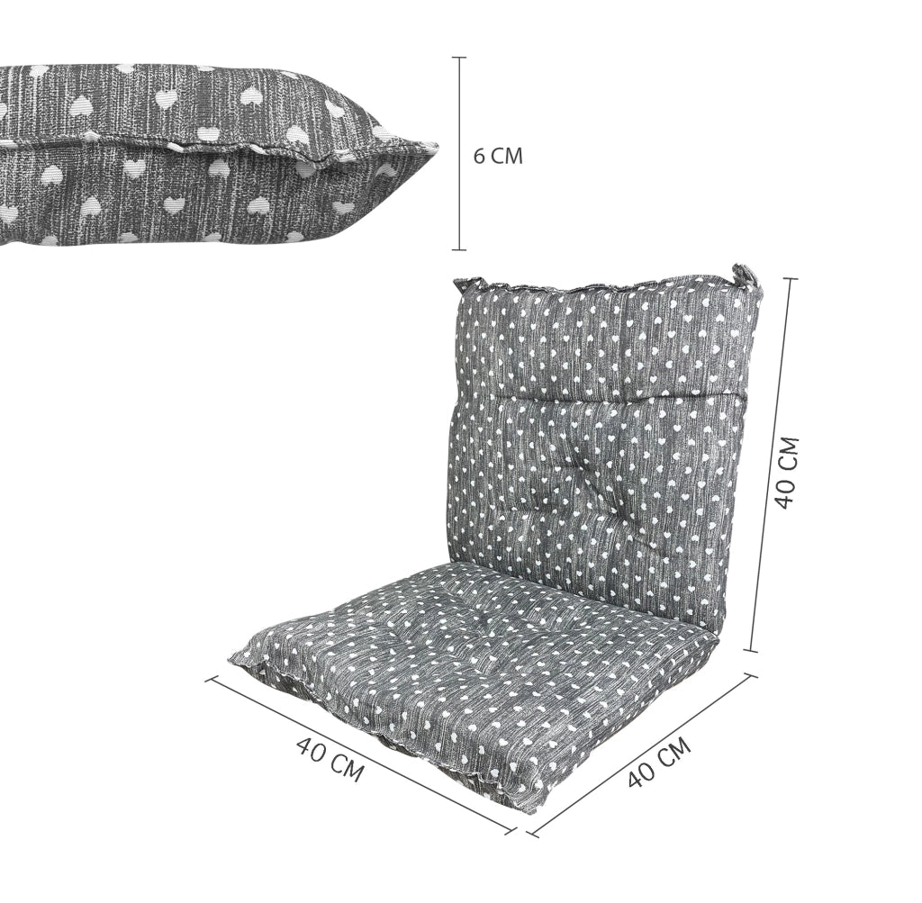 Set Cuscini Sedia Con Schienale Imbottiti Con Laccetti Banda Elastica 40 x 80 Cm CuoricinoPiombo - 4 Pezzi