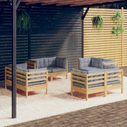 Set Divani da Giardino 8 pz con Cuscini Grigi Massello di Pino 3096057