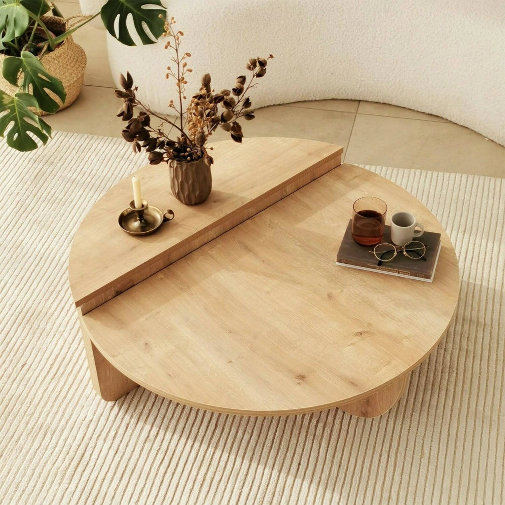 Tavolino da salotto Azim, Tavolo basso da caffè, Portariviste per divano, Ripiano da soggiorno, 90x90h35 cm, Rovere