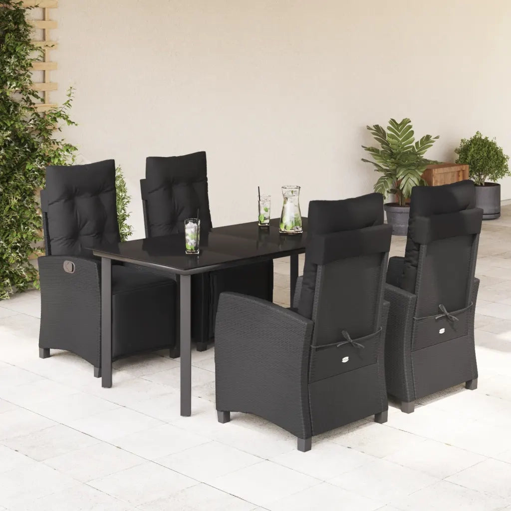 Set da Pranzo da Giardino 5 pz Nero con Cuscini in Polyrattan