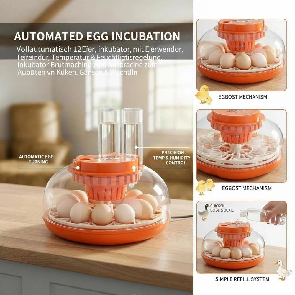 Fully Automatic 12-egg Incubator With Egg Turner, Temperature And Humidity Control, For Hatching Chicks, Ducks, Geese, And Quail.