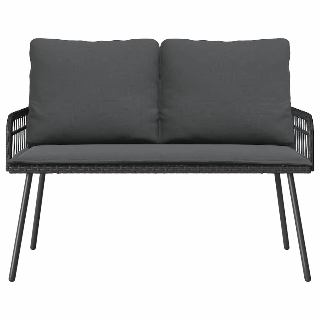Set da Pranzo per Giardino con cuscino 2 pz | Set Salotto da Giardino Nero polyrattan