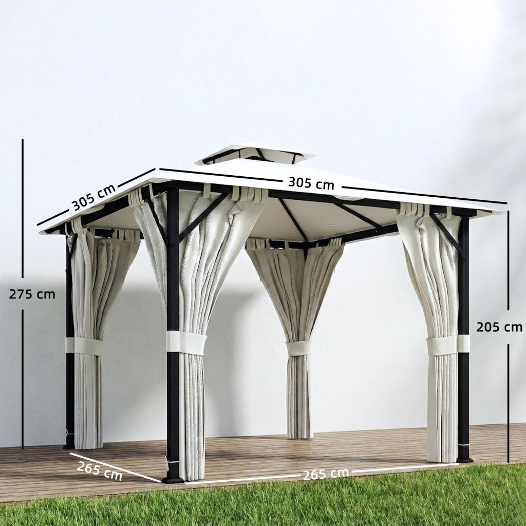 Tonnelle da giardino 3x3m ¨C zephmum ¨C crema, metallo, 300x300x250 cm