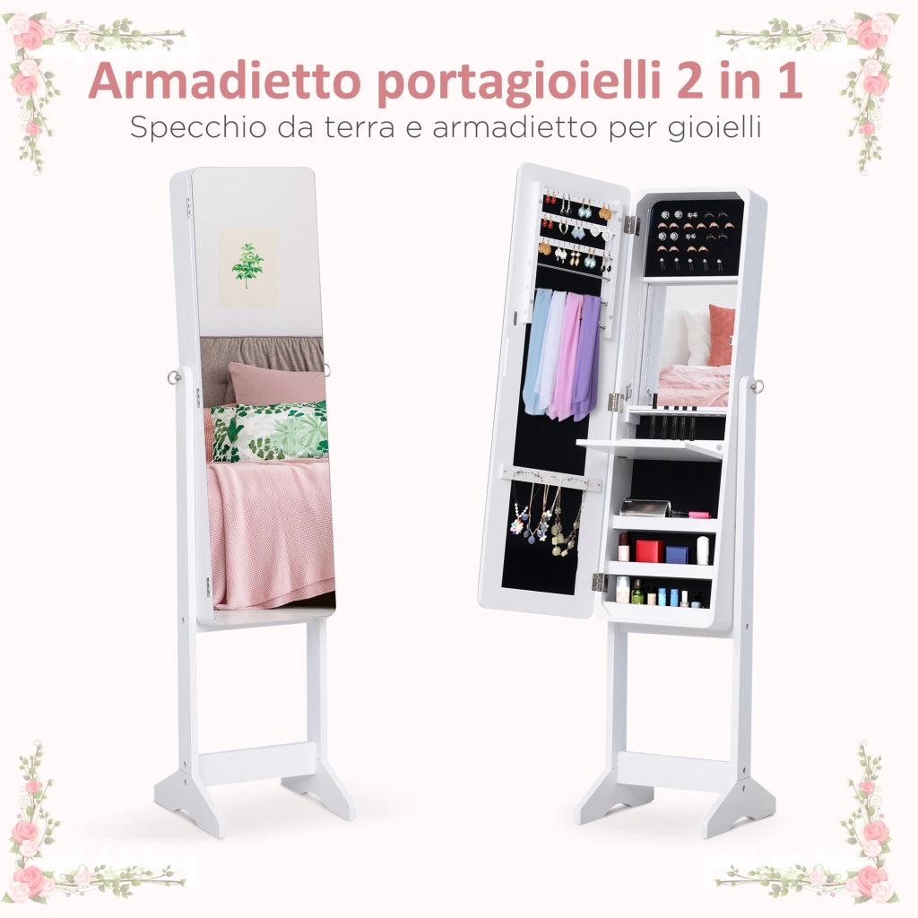 Armadio Portagioie con Specchio e Illuminazione LED ¨C Zephmum ¨C Legno Bianco 30x146x36 cm