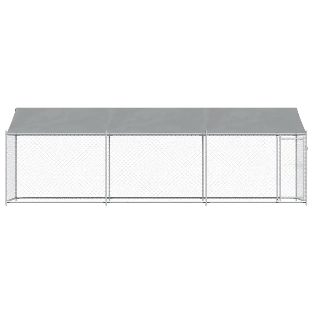 Gabbia Cani con Tetto e Porta Grigia 6x2x2 m in Acciaio Zincato 3209569