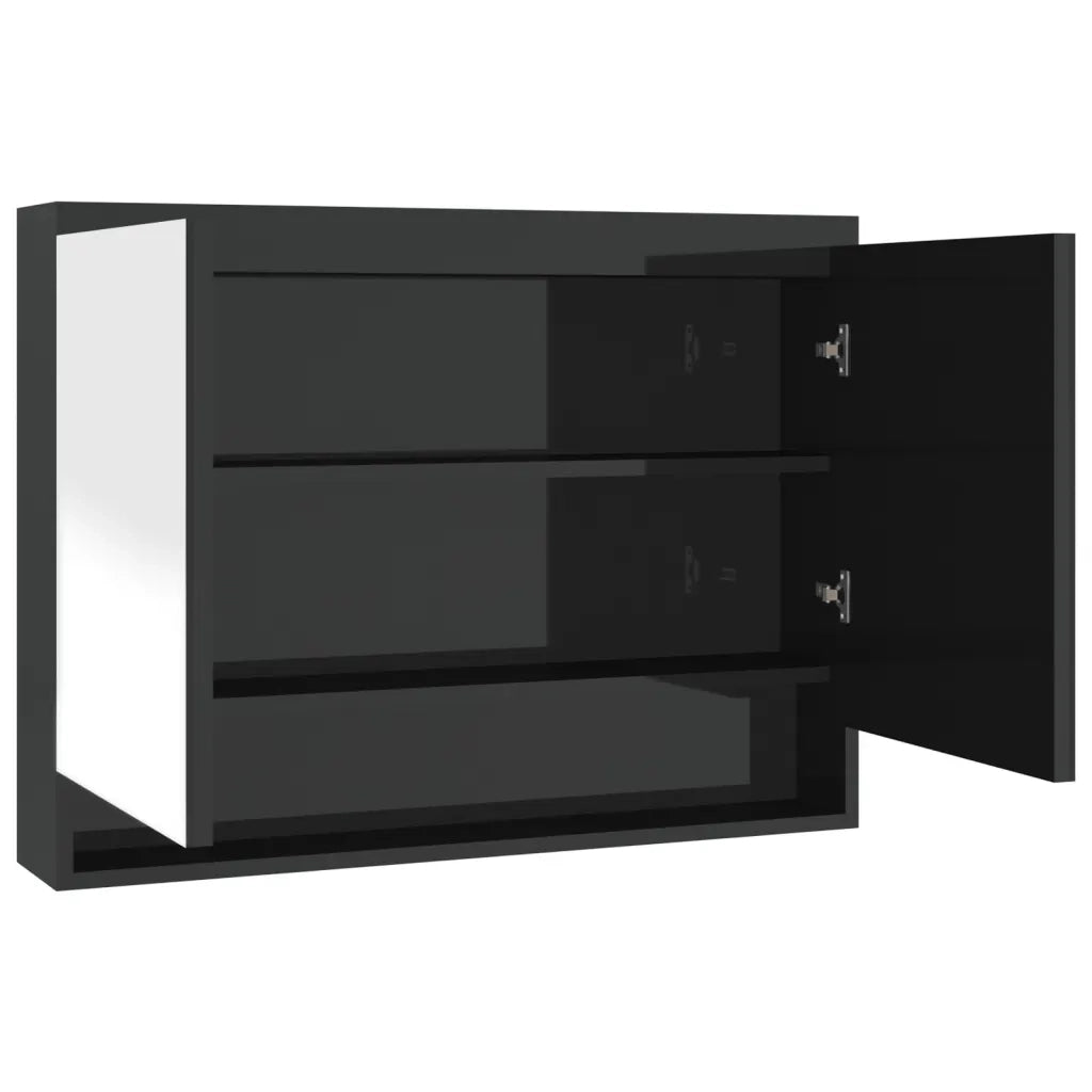 Armadietto Bagno con Specchio-Mobile bagno con specchio 80x15x60 cm in MDF Nero Lucido