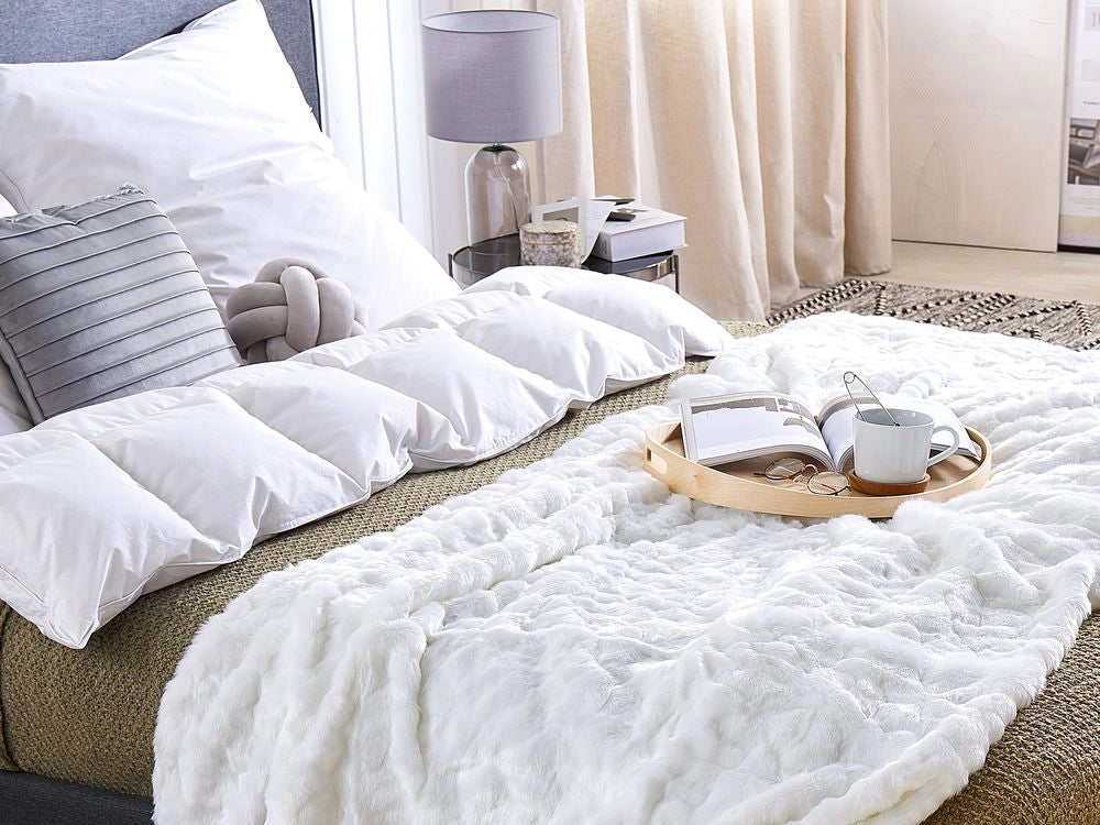Coperta decorativa copriletto Plaid da Soggiorno 180 x 220 cm bianco camera da letto