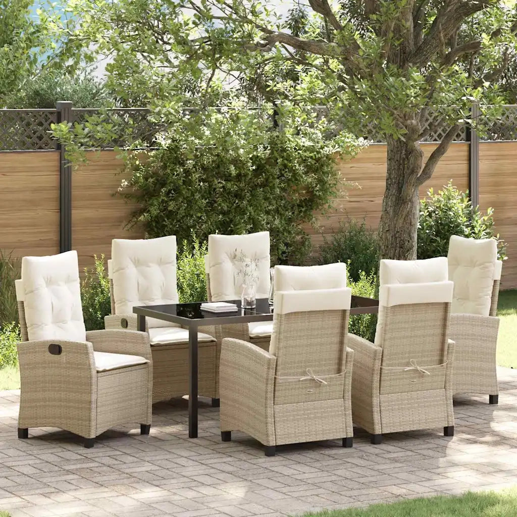 Set da Pranzo per Giardino con cuscino 7 pcs Beige polyrattan