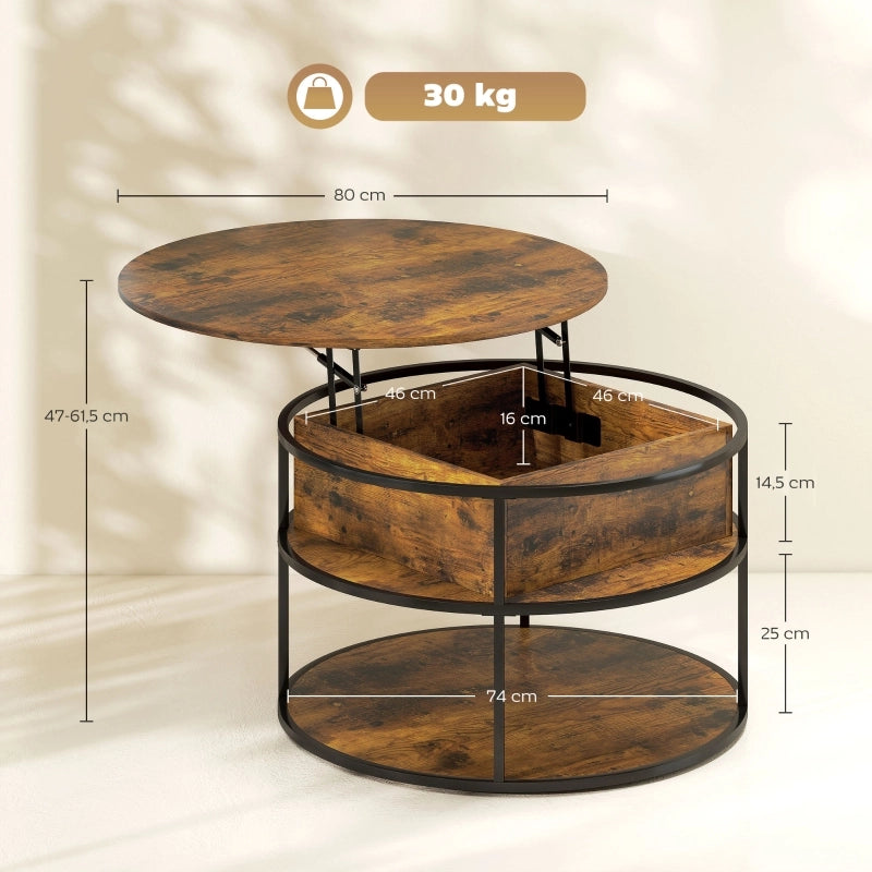 TAVOLINO da caffè regolabile in altezza Ø80 cm Marrone con vano contenitore