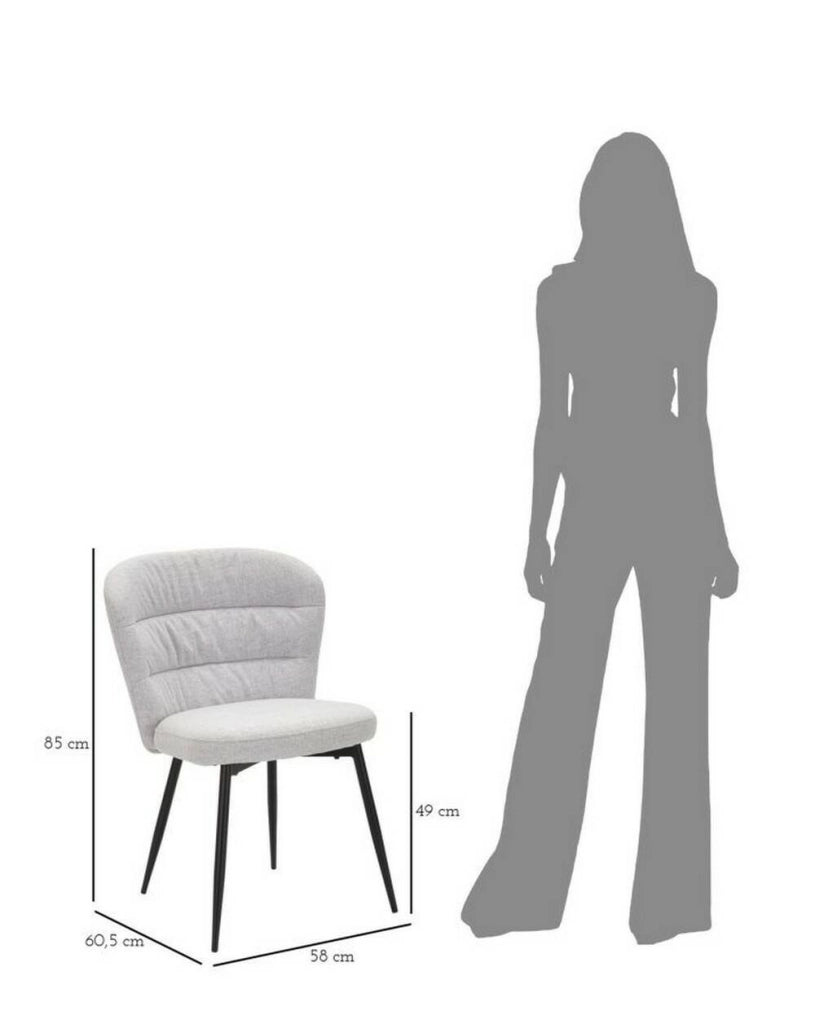 Set di 2 sedie Leo, Seduta indoor, Sedia imbottita, Poltrona multiuso, 58x61 h85 cm, Nero e Grigio